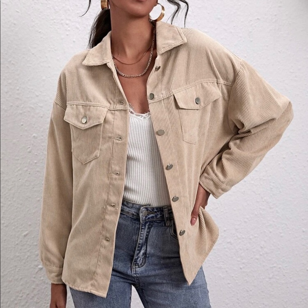 Cream corduroy Shacket, size S, NWOT